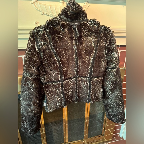 Express faux fur coat reversible black, brown. Sz 2. Sexy. Vintage. - Picture 10 of 10